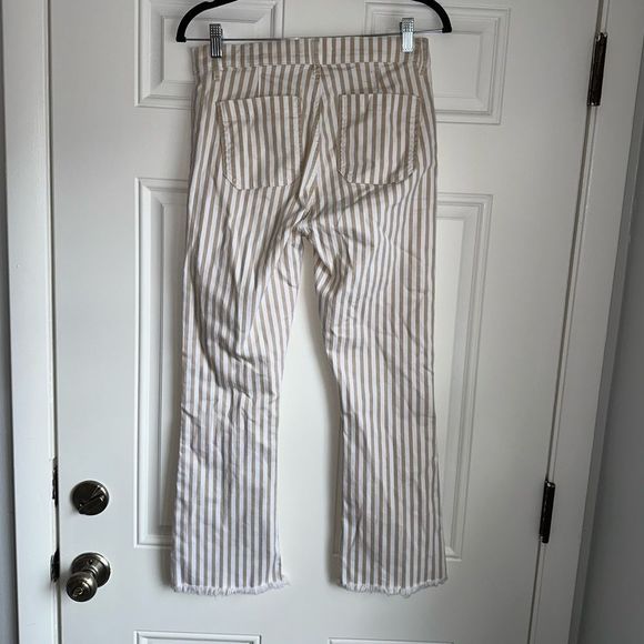 Loft Striped Jeans with Flare Hems with Fringe Size 4 27 white beige boho - Picture 2 of 6